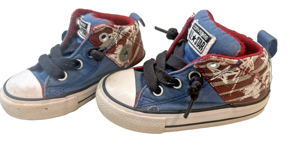 Converse All Star American Flag High Top Sneakers Red White Blue Infant Size 5